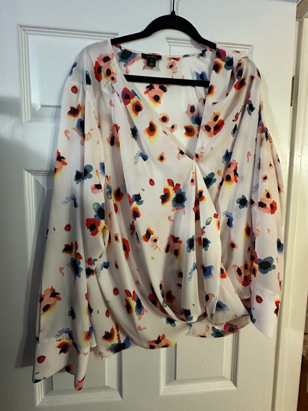 Halogen Floral Wrap Blouse Size 4X Lightweight Long Sleeve Top